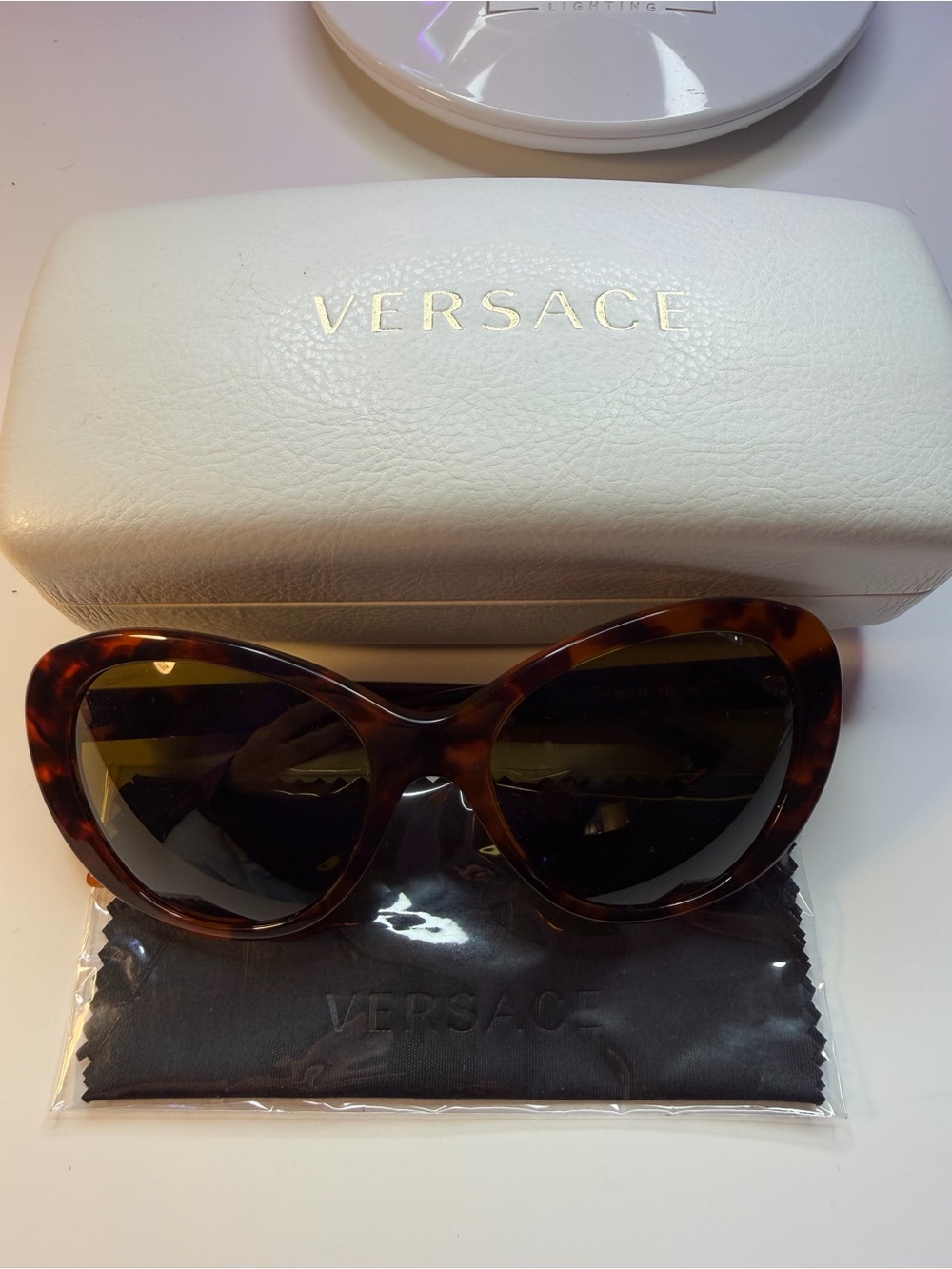 Versace Tortoiseshell Cat-Eye Sunglasses with Dark Lenses